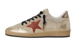 Ball Star In Camoscio Beige Con Stella In Pelle Rossa
