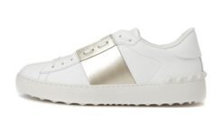 Sneaker da donna in pelle bianca e oro